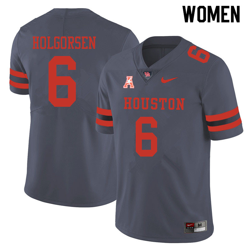 Women #6 Logan Holgorsen Houston Cougars College Football Jerseys Sale-Gray - Click Image to Close